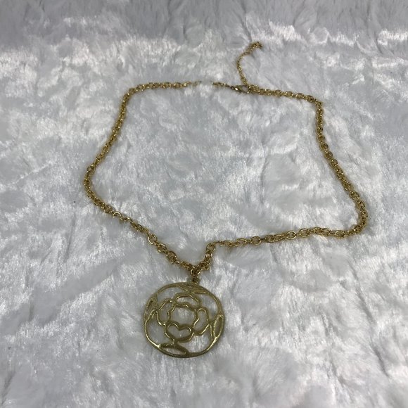 Gold Tone Circle Medallion cut out Long Necklace - Picture 6 of 7
